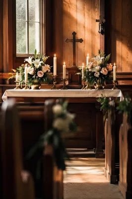 Quiet Sunday Altar with Flowers and Candles