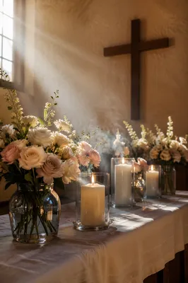 Morning Altar Flowers and Candlelight