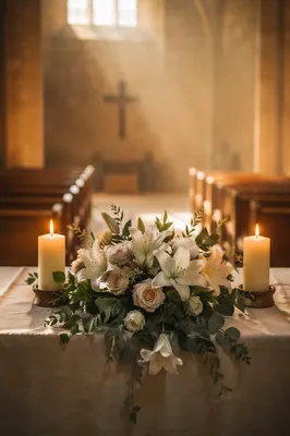 Morning Altar Flowers with Glowing Candles