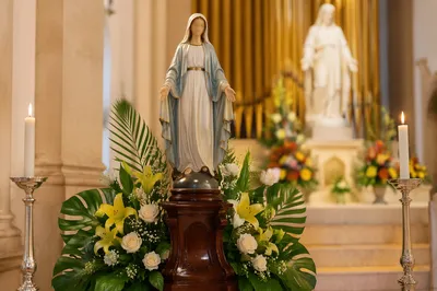 Church Altar Flowers with Candlelit Devotion