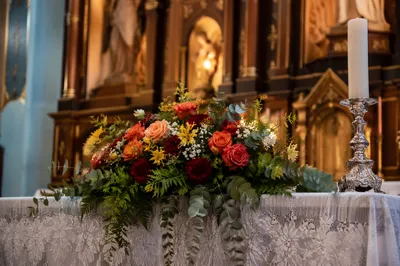Church Altar Flowers and Candlelight Service Decor