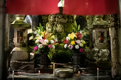 Peaceful Church Altar with Flowers and Candles