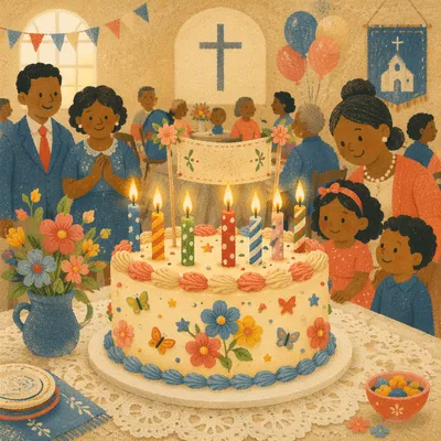 Joyful Church Anniversary Cake Celebration Banner