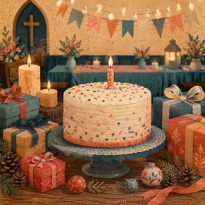 Church Anniversary Cake Celebration Banner Scene