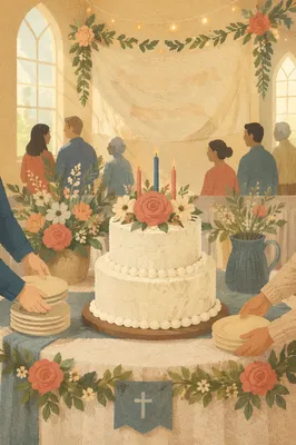 Church Anniversary Cake Celebration Banner Scene