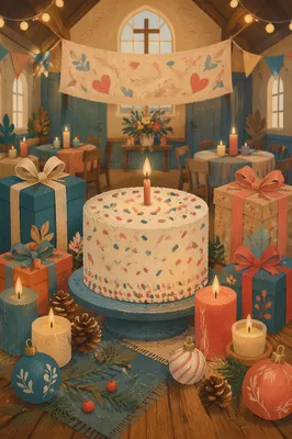 Church Anniversary Cake Celebration Banner