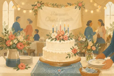 Church Anniversary Cake Celebration Banner Scene