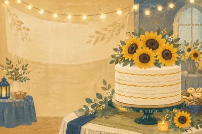 Elegant Church Anniversary Cake with Sunflowers