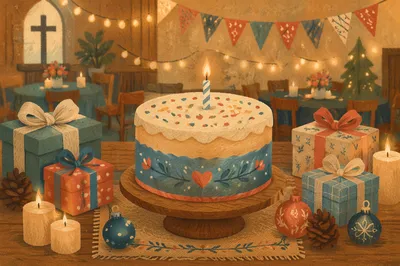 Church Anniversary Cake Celebration Banner Scene