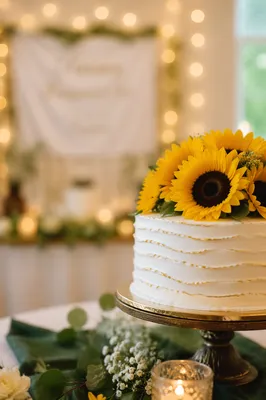 Elegant Church Anniversary Cake with Sunflowers
