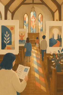 Church Art Gallery Exhibition in Warm Light