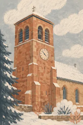 Historic Church Bell Tower Winter Morning