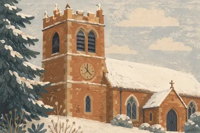 Historic Church Bell Tower Winter Morning