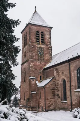 Historic Church Bell Tower on Sunday Morning