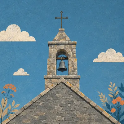 Rural Church Bell Tower Under Blue Sky