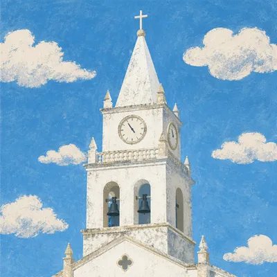 White Church Bell Tower Under Blue Sky