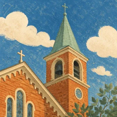Historic Church Bell Tower Under Blue Sky