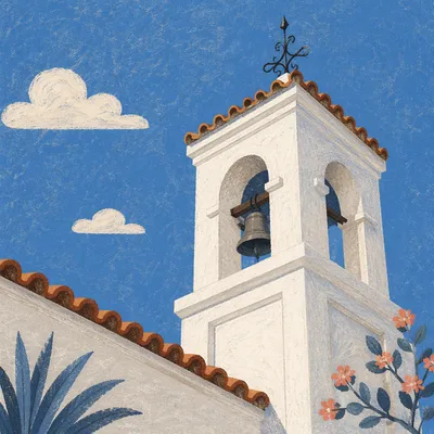 White Church Bell Tower Beneath Blue Sky