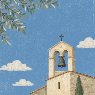 Countryside Church Bell Tower Under Blue Sky