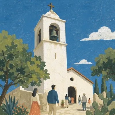 White Church Bell Tower Under Blue Sky