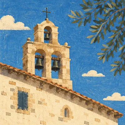 Historic Church Bell Tower Under Blue Sky