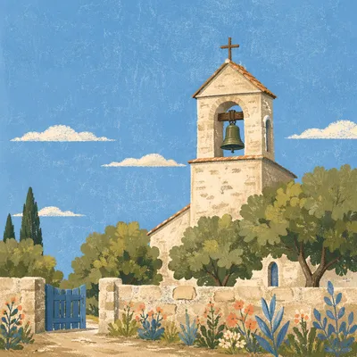 Countryside Church Bell Tower Under Blue Sky
