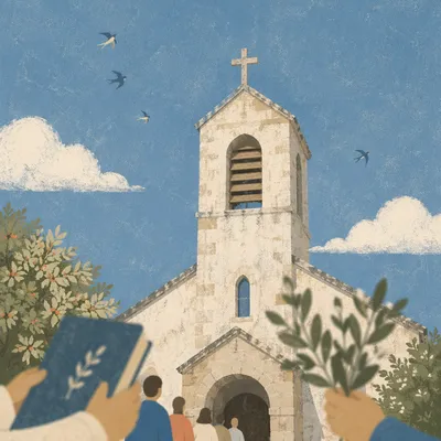 Country Church Bell Tower Under Blue Sky