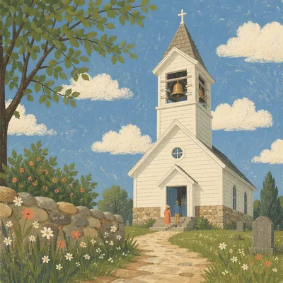Rural Church Bell Tower Under Blue Sky