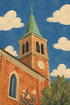Historic Church Bell Tower Under Blue Sky
