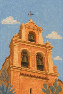 Historic Church Bell Tower Under Blue Sky