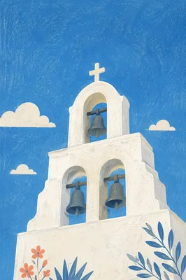 White Church Bell Tower Under Blue Sky