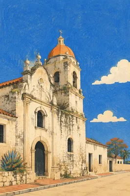 Historic Church Bell Tower Under Blue Sky