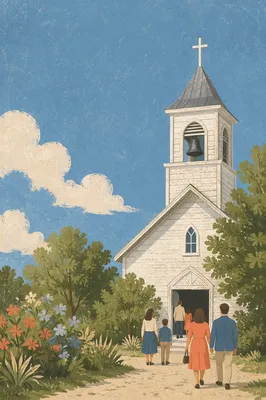 White Church Bell Tower Under Blue Sky