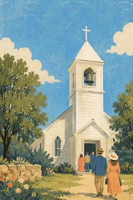 White Church Bell Tower Under Blue Sky
