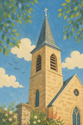 Countryside Church Bell Tower Under Blue Sky