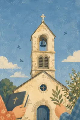 Country Church Bell Tower Under Blue Sky