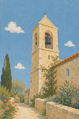 Stone Church Bell Tower Under Blue Sky