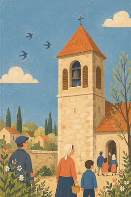 Countryside Church Bell Tower Under Blue Sky