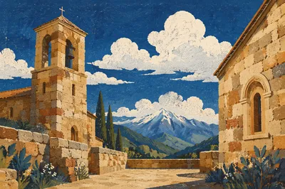 Ancient Church Bell Tower Under Blue Sky