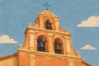Historic Church Bell Tower Under Blue Sky