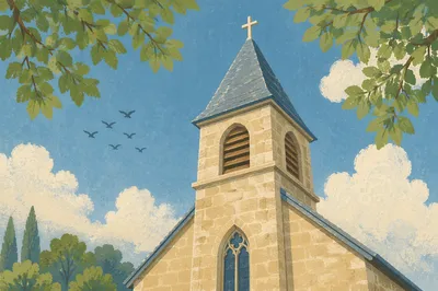 Countryside Church Bell Tower Under Blue Sky