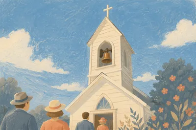White Church Bell Tower Under Blue Sky