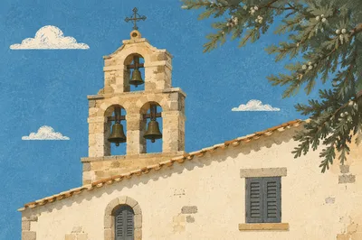 Historic Church Bell Tower Under Blue Sky