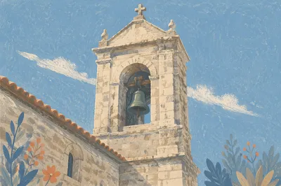 Historic Church Bell Tower Under Blue Sky