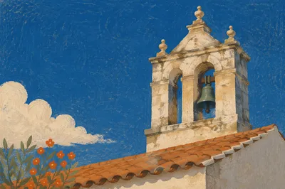 Historic Church Bell Tower Under Blue Sky
