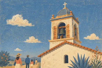 Rural Church Bell Tower Under Blue Sky