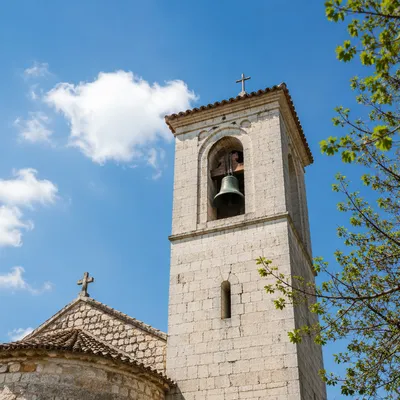 Countryside Church Bell Tower Under Blue Sky