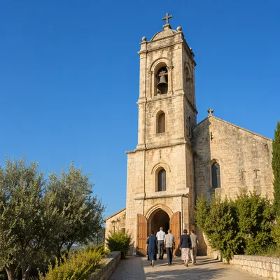 Old Stone Church Bell Tower Sky View