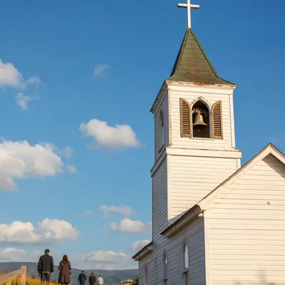 Rural Church Bell Tower Under Blue Sky