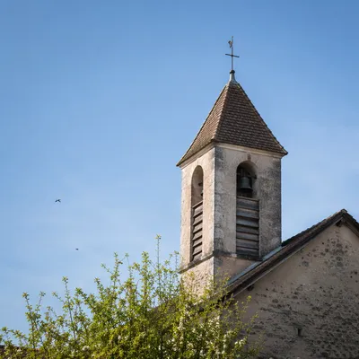 Countryside Church Bell Tower Under Blue Sky